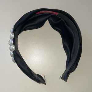 Nordstrom Cära New York Black Satin Headband w Silver Rhinestone & Pearl Accent